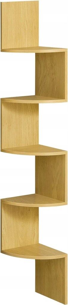 Sarok fali könyvespolc növények dekoráció 5 polccal világos tölgy