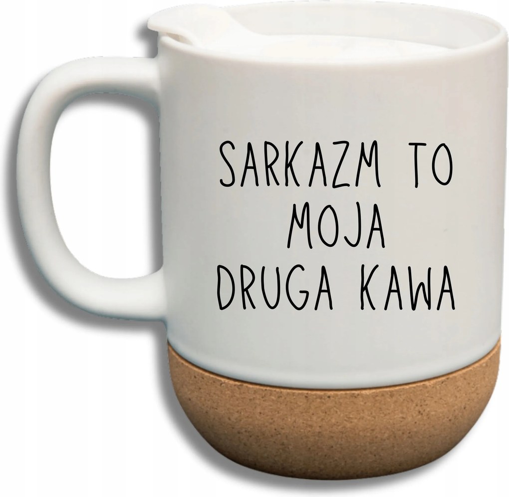 Fehér Bögre Fedéllel És Parafa Ajándék Szarkazmus A Második Kávém