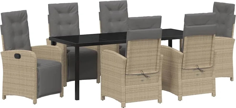 vidaXL Kert étkező szett párnával 7 pcs Bézs polirattan