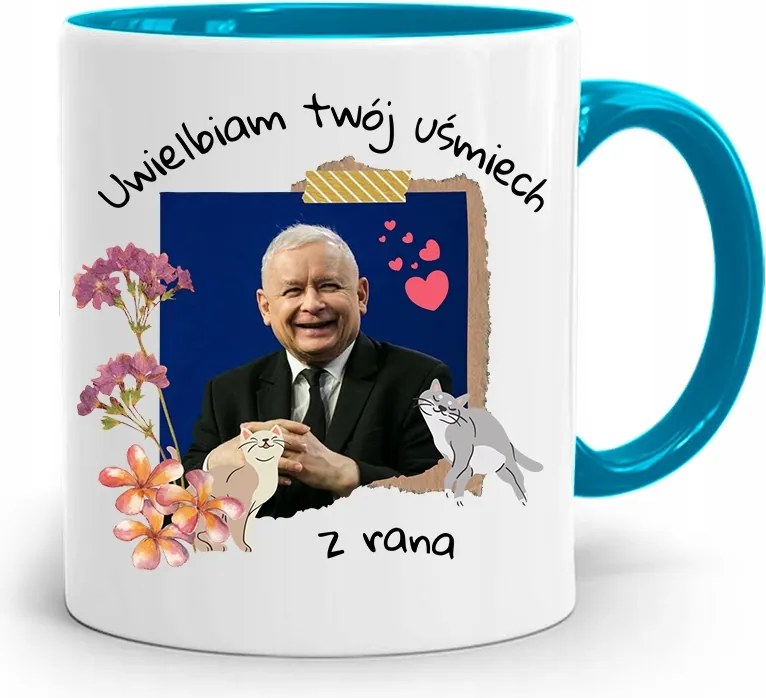 Kék Vicces Bögre Jaroslaw Kaczynski fényképes nyomattal