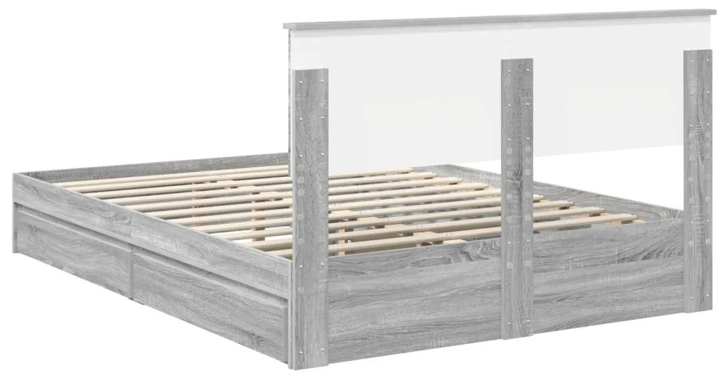 vidaXL Tárolós Ágy fejtámlával Szürke Sonoma 160 x 200 cm Faanyag