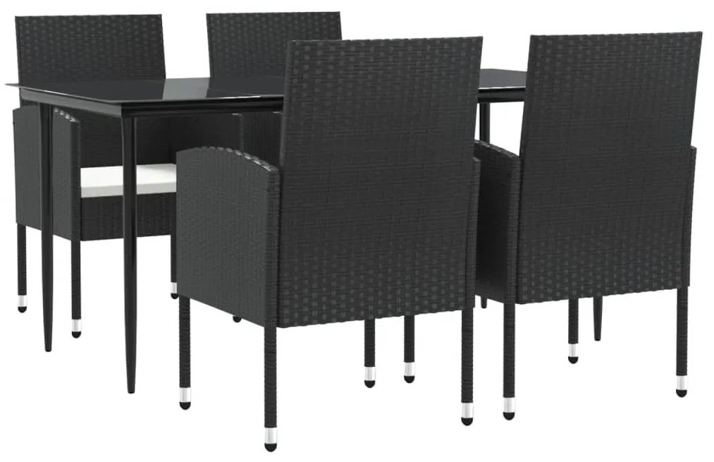 5 részes fekete polyrattan és acél kerti étkezőgarnitúra