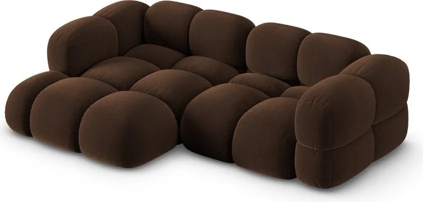 Sötétbarna bársony sarokkanapé (bal oldali-heverő résszel) Loretto – Cosmopolitan Design