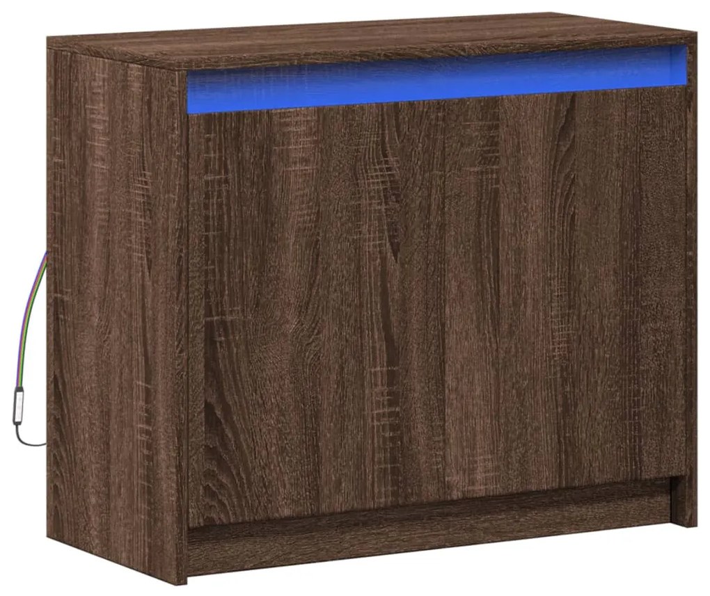 barna tölgy színű szerelt fa tálalószekrény LED-del 72x34x61 cm