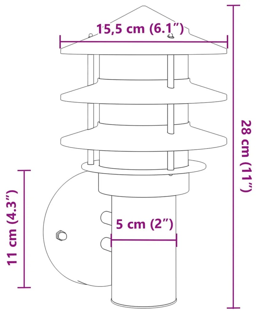 fekete rozsdamentes acél kültéri fali lámpa
