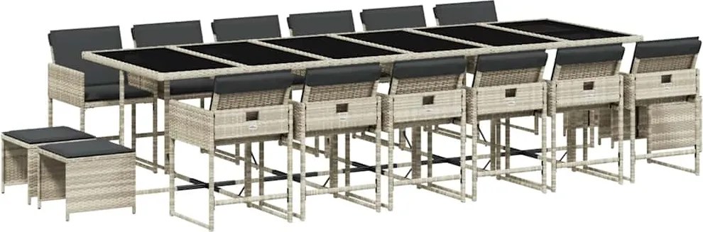 vidaXL 17 részes szürke polyrattan kerti étkezőgarnitúra párnákkal