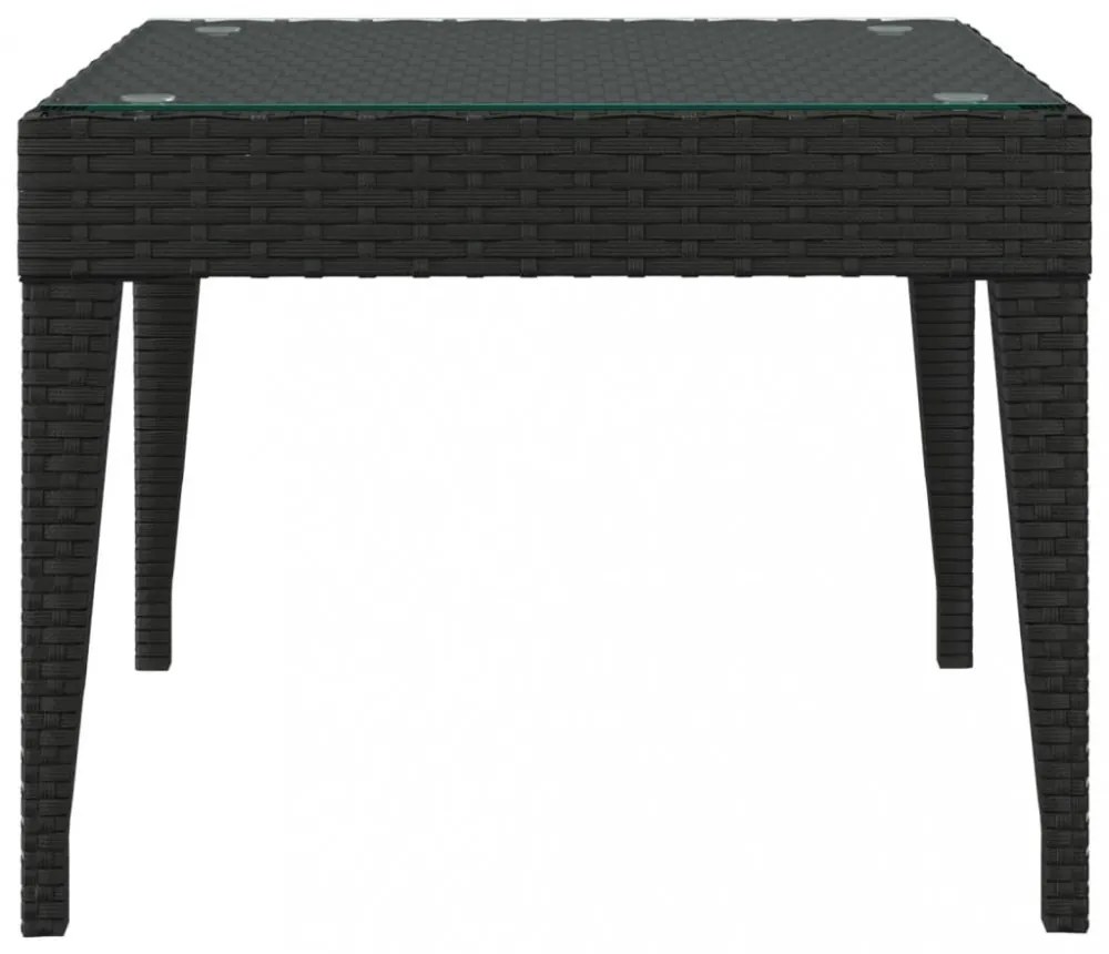 fekete polyrattan és edzett üveg kisasztal 50 x 50 x 38 cm