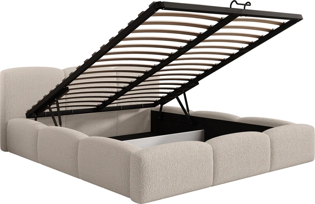 Marios kárpitozott ágy 160x200 cm, ágyneműtartós - bézs buklészövet Quelle 03