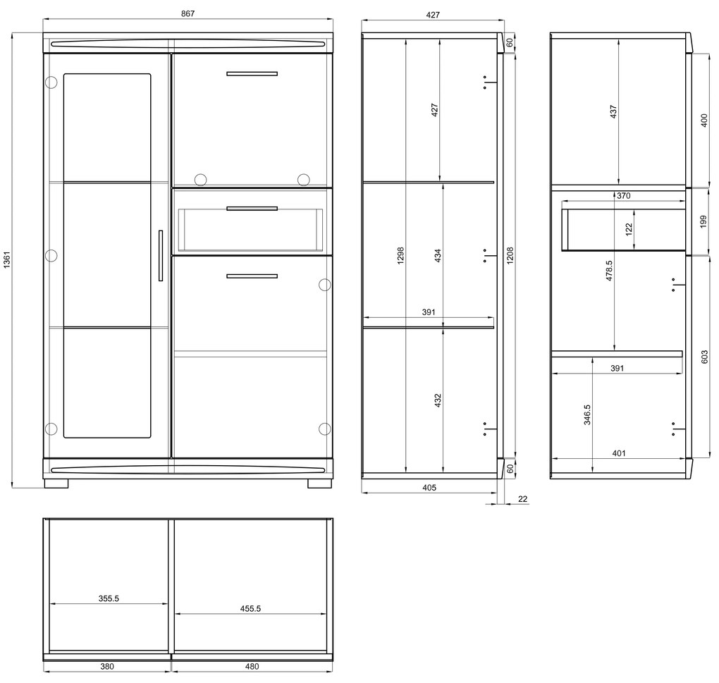 SIMPLE KWD3SZ1 komód Arany Tölgy/Fehér Fényes - KÖNYVESPOLC KOMÓD NAPPALIBA ÜVEG FÉNYES