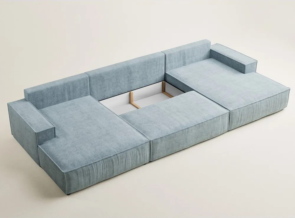 Világoskék zsenília kinyitható-tárolóhelyes sarokkanapé (U alakú) Kyoto – Maison de Rêve