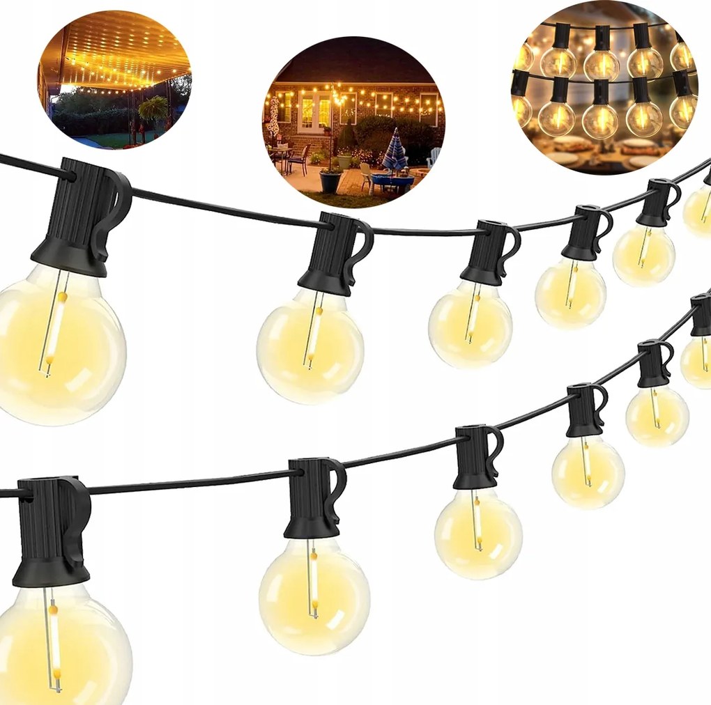 Kerti fényfüzér 30M 50+2X Led izzó 1W Lánc