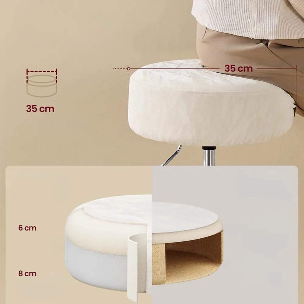 AURA állítható magasságú sminkszék fésülködőasztalhoz, Ø35cm, krémszínű Vasagle