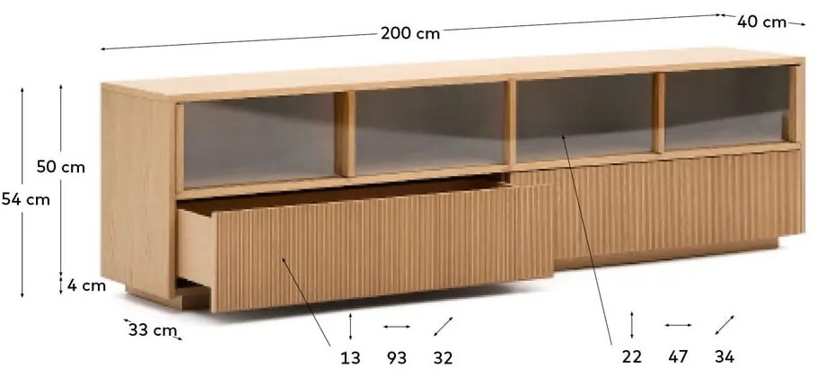 Natúr színű TV-állvány tölgyfa dekorral 200x54x40 cm Helvine – Kave Home