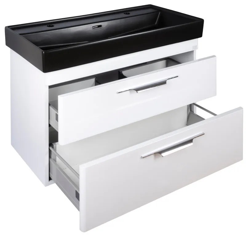 TMP LUX 100D fali fürdőszobabútor - CeraStyle SHARP FEKETE DUPLA csaplyukas mosdóval - 100 x 48 cm