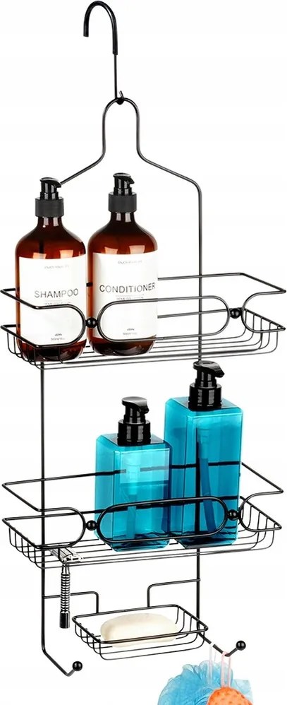 Fürdőszobai Zuhanypolc, Függeszték A Kabin Üvegére, Fekete Loft Fém