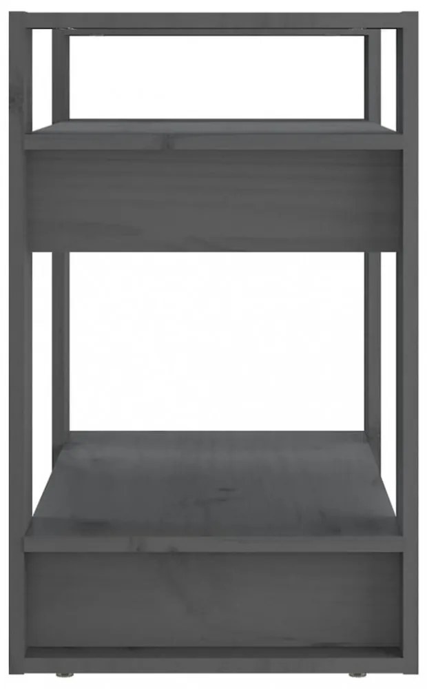 szürke tömör fenyőfa könyvszekrény/térelválasztó 60x35x57 cm