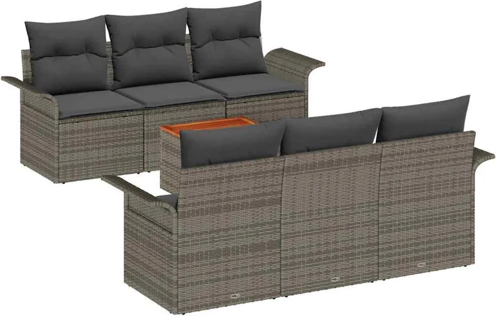 vidaXL Kerti Kanapé Szett párnával 7 pcs Szürke polirattan