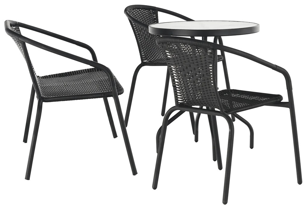 Kerti 4 részes rattan készlet, fekete, BOJAR