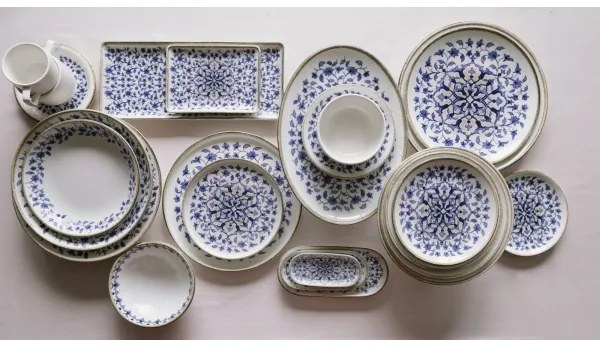 18 részes étkészlet fehér/kék/porcelán