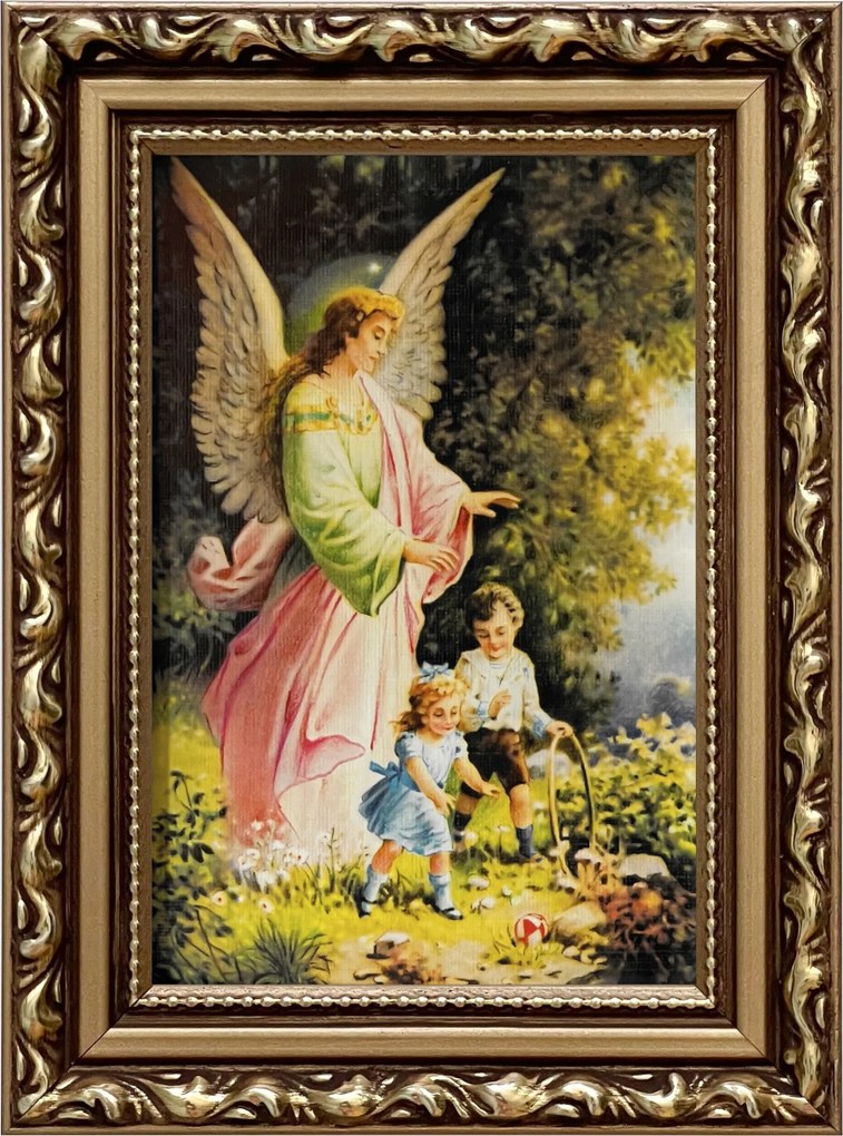 Vászonkép 19x14 Őrangyal Arany Angyal Díszített Fa Keret