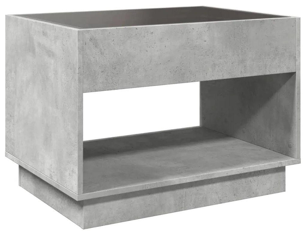 betonszürke végtelen hatású LED-es dohányzóasztal 70x50x50 cm