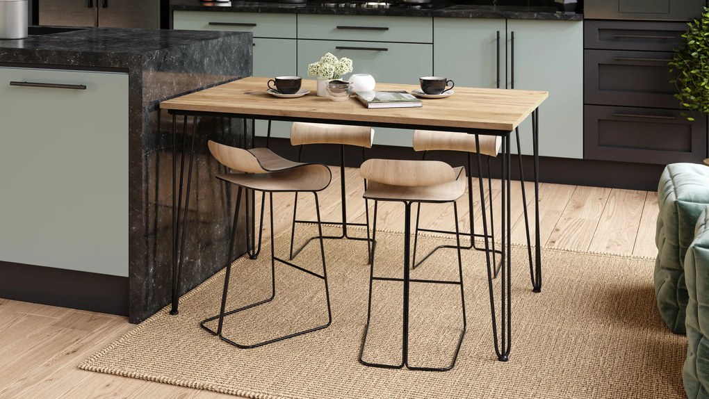 Mazzoni HAIRPIN S-120 Arany Tölgy - LOFT STÍLUSÚ ASZTAL KONYHÁBA/ÉTKEZŐBE/NAPPALIBA