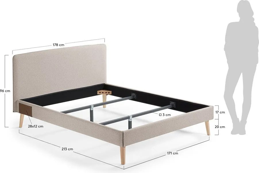 Lydia bézs kétszemélyes ágy, 160 x 200 cm - Kave Home