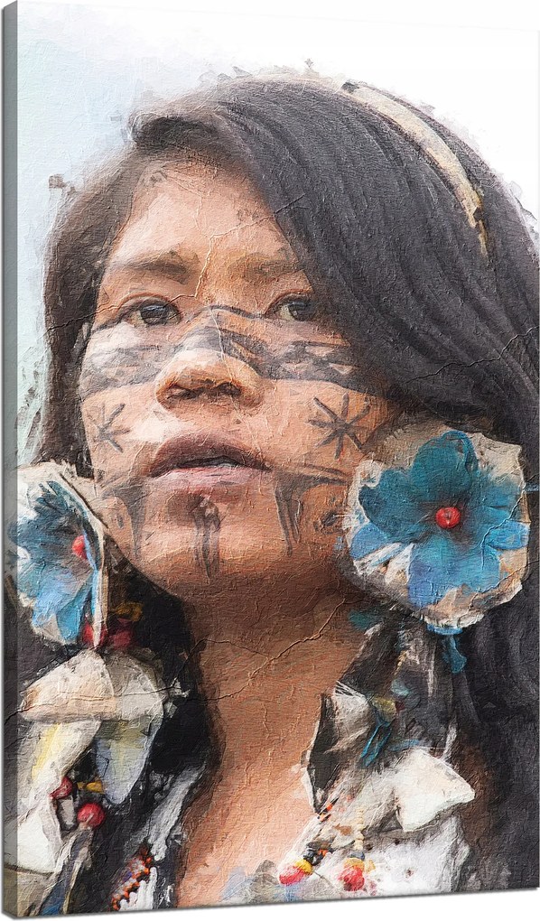 Vászonkép Festett Lány Arc Virágok 70x120 cm