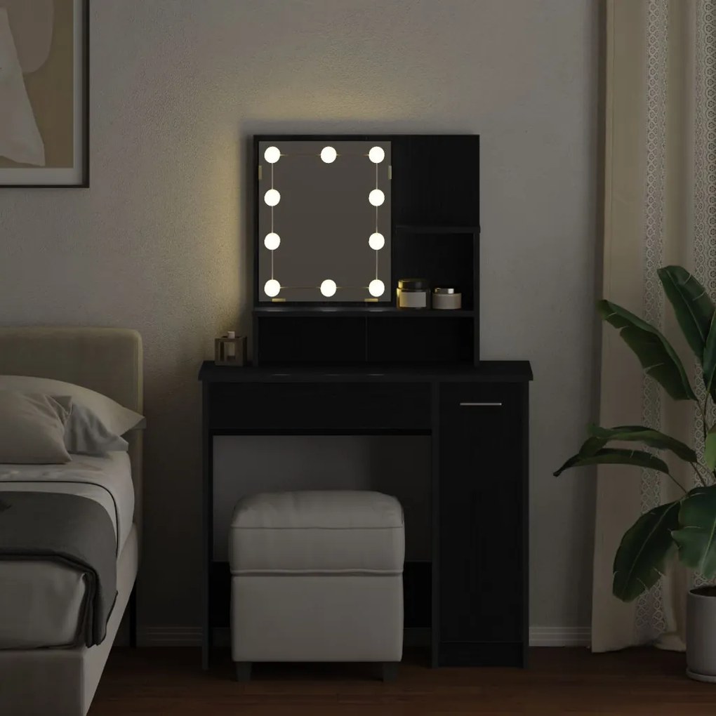 LED Sminkasztal Fekete Tölgy színben - 86.5 x 35 x 136 cm