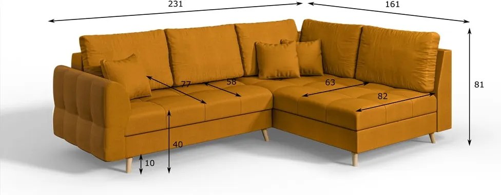 Mustársárga sarokkanapé (jobb oldali) Ariella – Ropez