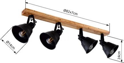 Globo 15466S-4 Spotlámpa barna -arany patinás fa váz, fém fekete-arany búrával. HxMxSz:820x140x180 fényforrás nélkül 4xE27 60W 230V