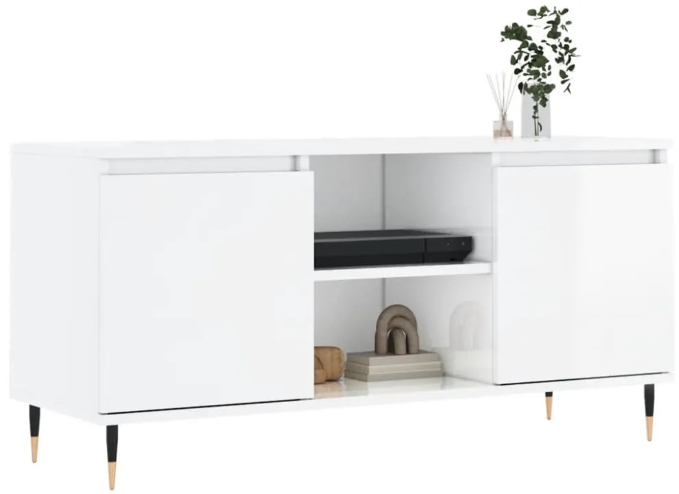 fehér magasfényű szerelt fa TV-szekrény 104x35x50 cm