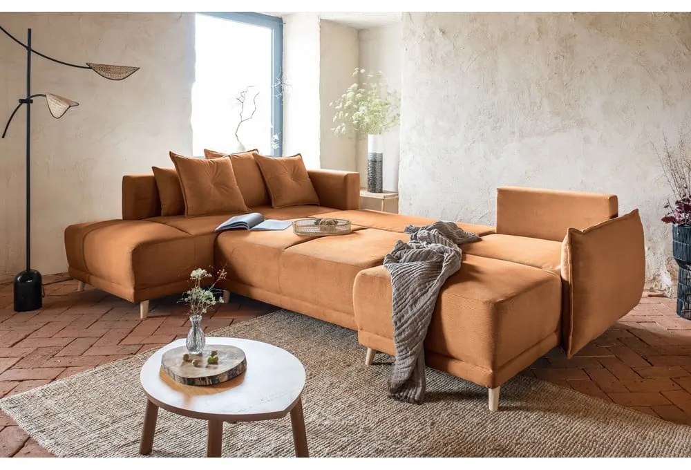 Téglavörös kordbársony kinyitható sarokkanapé (bal oldali-U alakú) Lazy Lukka – Miuform