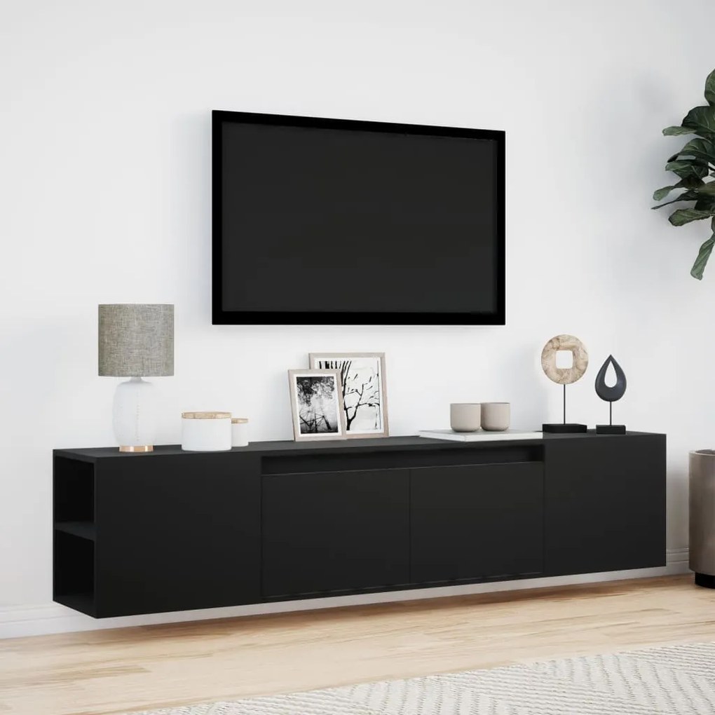 fekete falra szerelhető TV-szekrény LED-del 180 x 31 x 39,5 cm