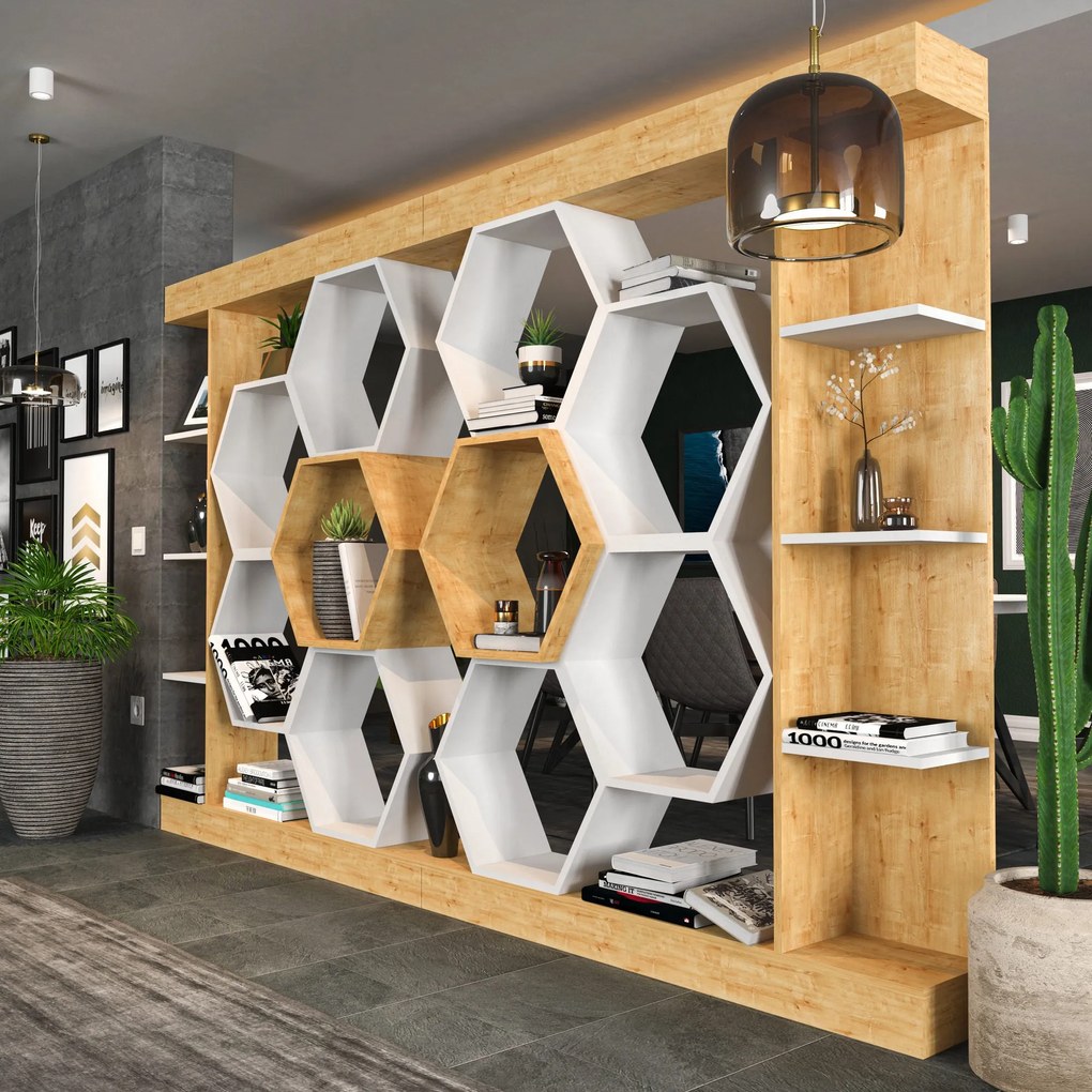 könyvespolc Sueno - White, Oak