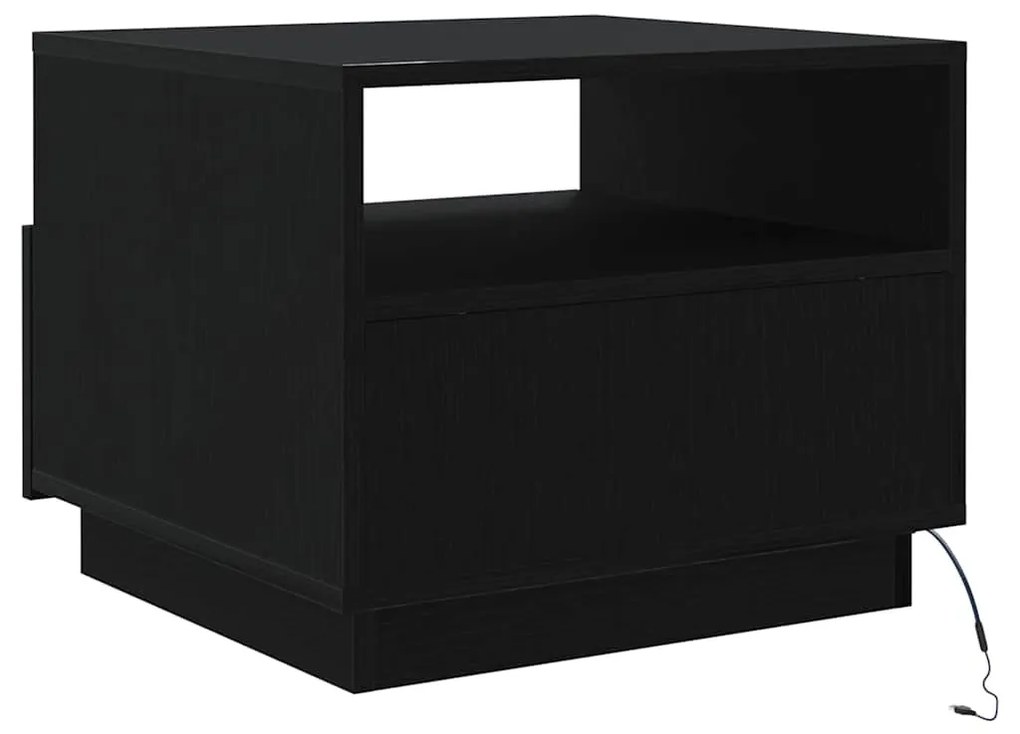 fekete tölgyszínű dohányzóasztal LED-lámpákkal 50x49x40 cm