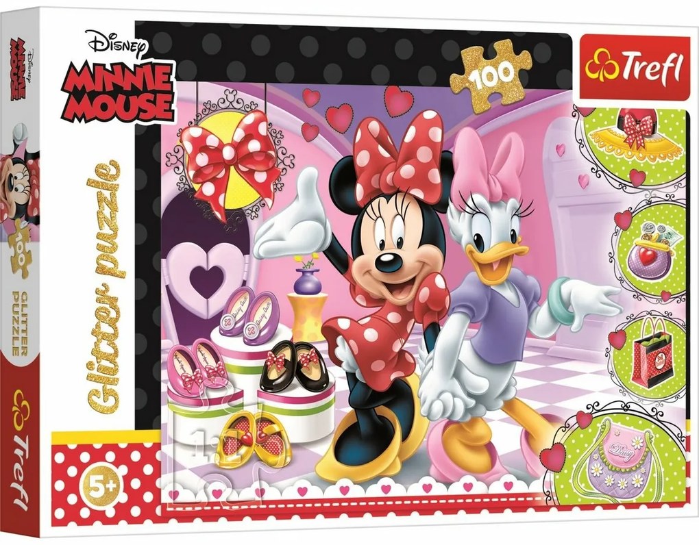 Trefl Glitter Puzzle Minnie és Daisy, 100 darabos,csillámos puzzle