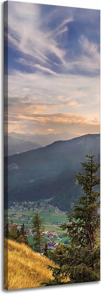 Vászonkép Nap a hegyek felett Felhők Falu 40x120 cm
