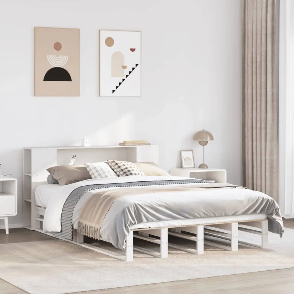 fehér tömör fa könyvespolcos ágy matrac nélkül 120 x 200 cm