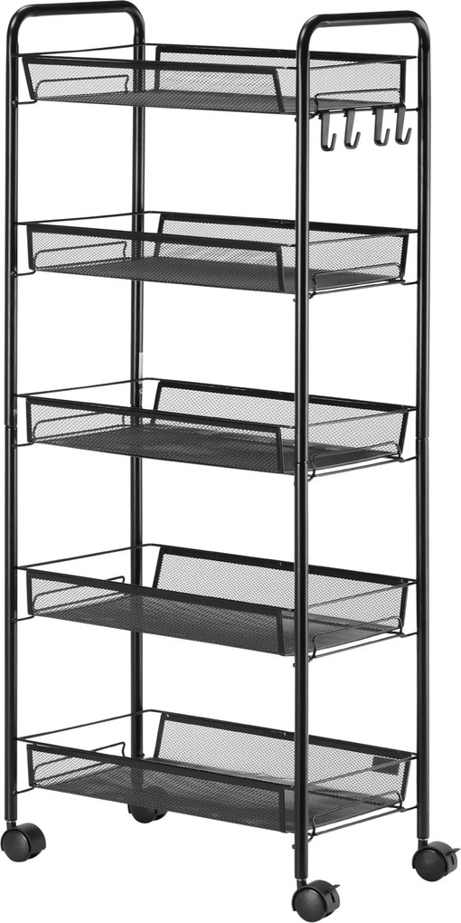 HOMCOM 3 Szintes Konyhai Kocsiszekrény, Levehető Kosarakkal, Görgős Kerekes Tároló Kocsi Konyha, Iroda, Fürdőszoba számára, Acél, Fekete | Aosom