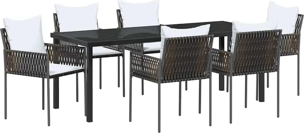 vidaXL Kert étkező szett 7 pcs Barna és fekete PE Rattan