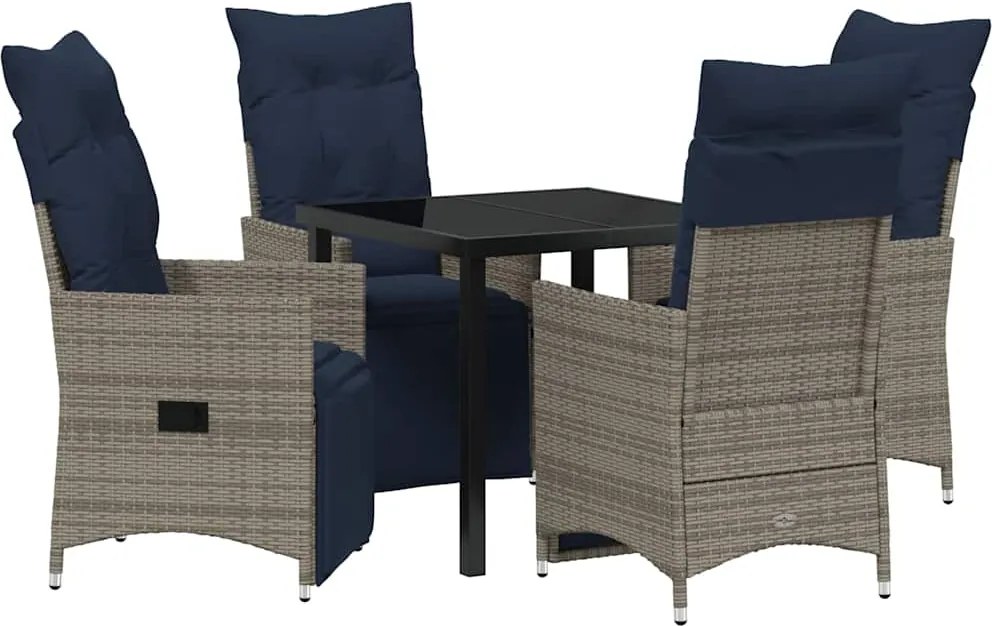 vidaXL Asztal és szék szett párnával 5 pcs Szürke PE Rattan