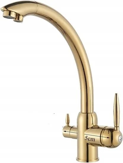 Háromutas konyhai csaptelep arany fényes szűrőhöz