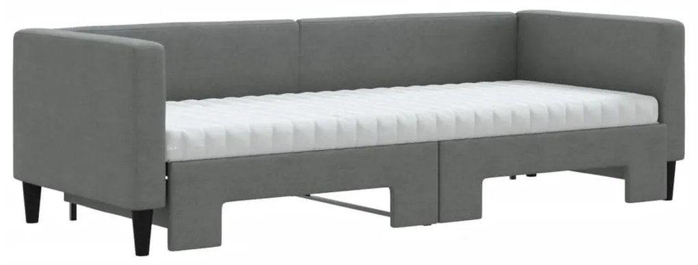 sötétszürke kihúzható szövet heverő matracokkal 80 x 200 cm
