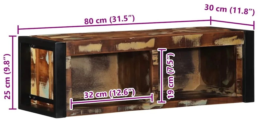többszínű tömör újrahasznosított fa TV-szekrény 80x30x25 cm