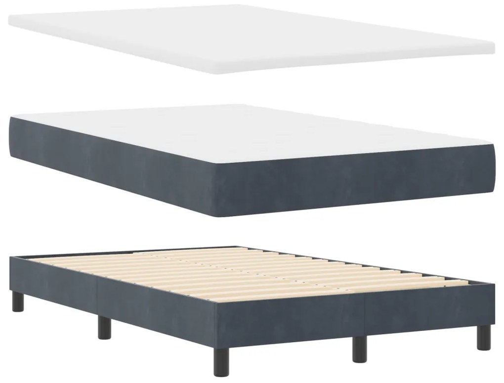 Boxspring Ágy Matraccal Sötétszürke Kicsi Kétszemélyes Bársony