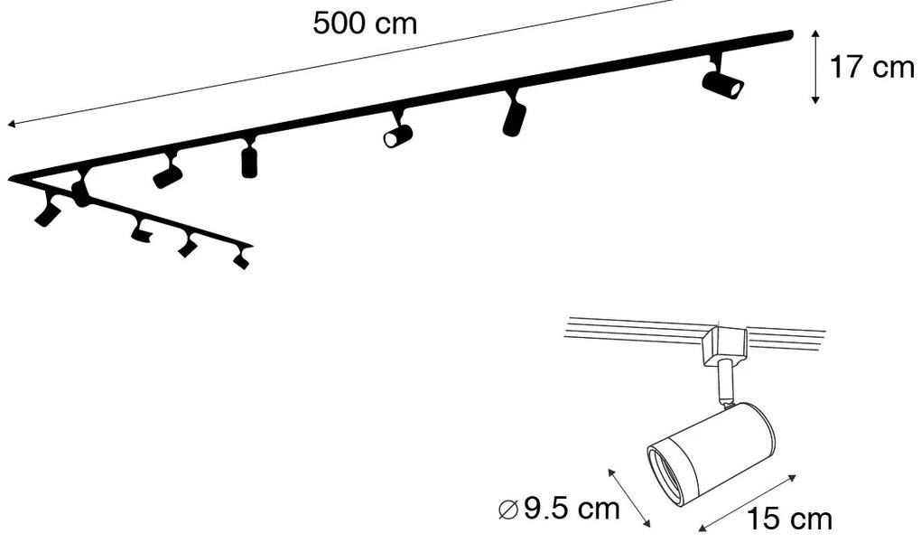Okos sínrendszer fekete 1 fázisú 10 lámpás, beleértve a Wifi GU10-et - Jeana