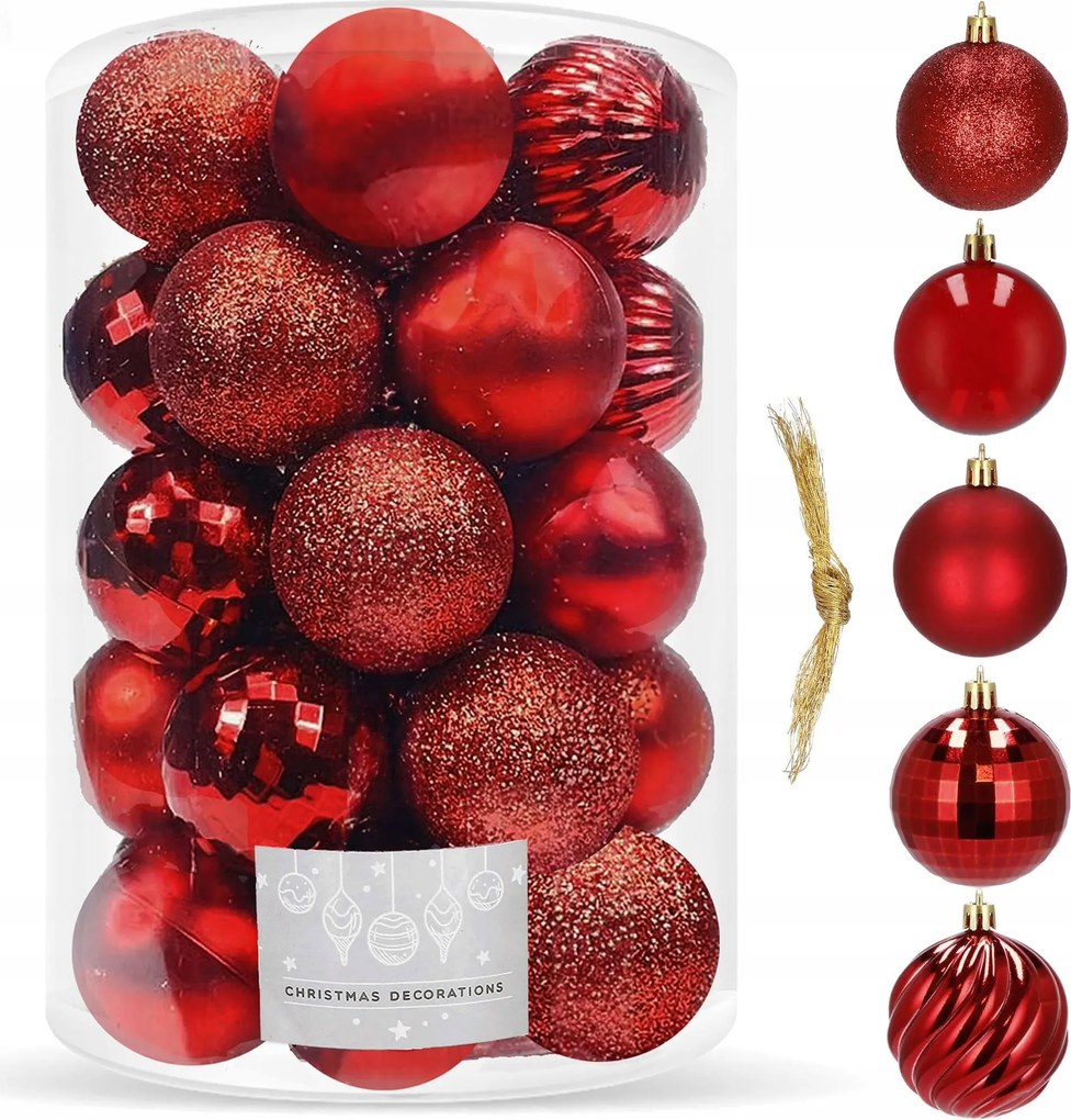Piros Karácsonyfadísz Szett Törhetetlen 20db-os Karácsonyfadísz Szett