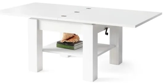 CALEB fehér, kihúzható dohányzó- és étkezőasztal emelhető asztallappal
