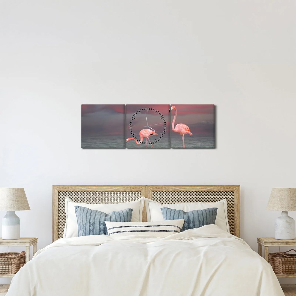 Flamingók képe (órával) (90x30 cm)